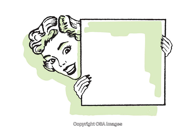 Retro Illustration of a Happy Woman Holding a Blank Sign Board