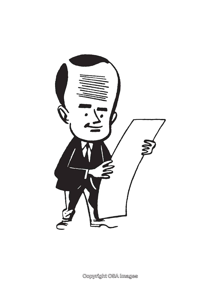 Black and White Line Art of a Businessman Reading A Document