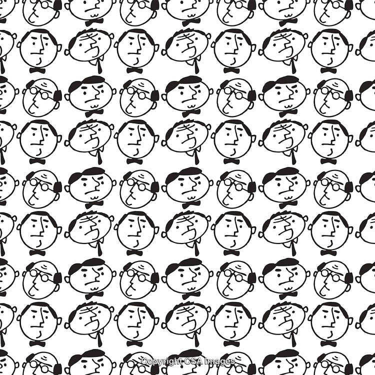 Seamless Pattern of Hand-Drawn Faces in Black and White
