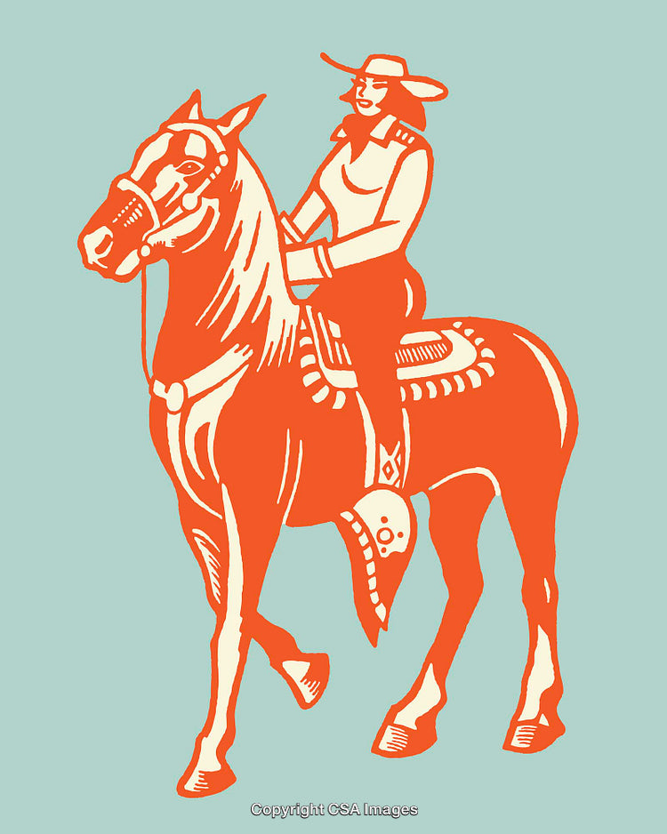 Colorful Line Art Illustration of a Person Riding a Horse