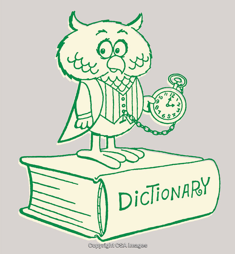 Whimsical Owl With Pocket Watch on Dictionary Book Illustration