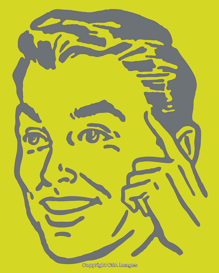 Retro-Inspired Line Art Illustration of a Thinking Individual in Bold Colors