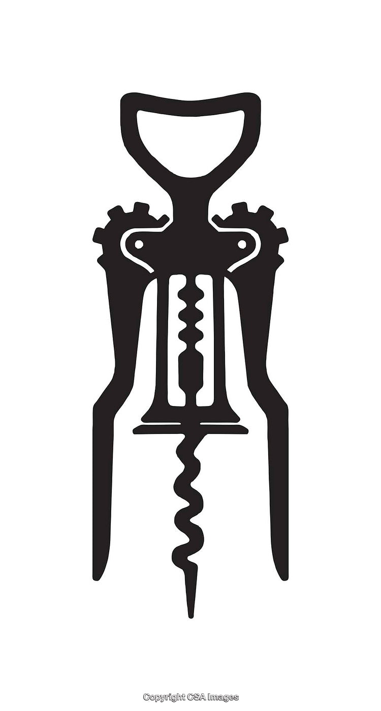 Black and White Illustration of a Classic Corkscrew Opener