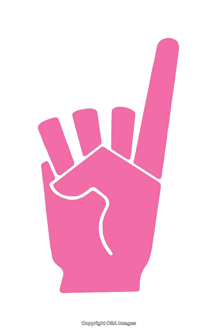 Pink Hand Icon with Raised Index Finger on White Background