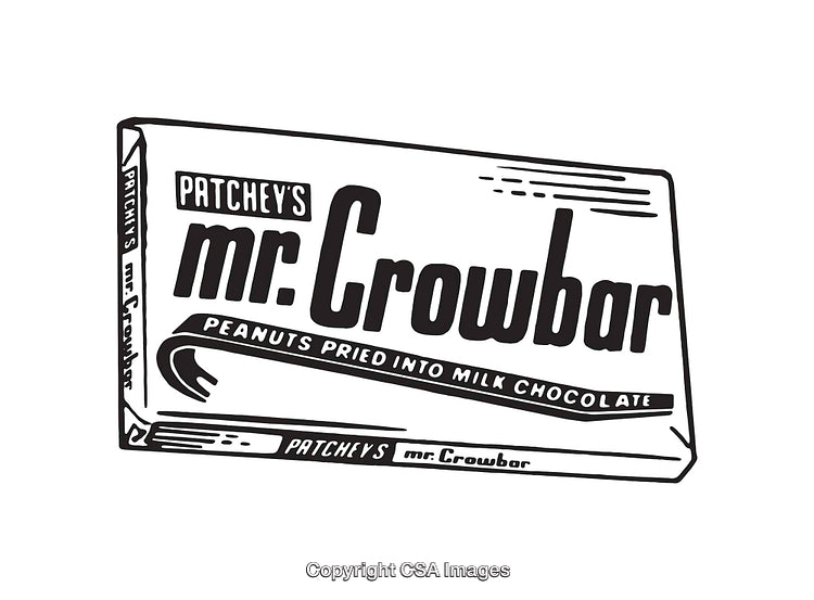 Black and White Line Art of Novelty Chocolate Bar Label Design