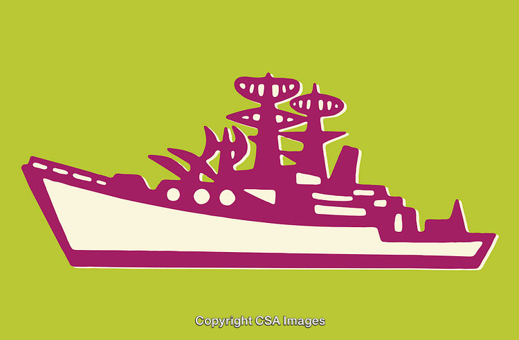 Colorful Abstract Silhouette of a Modern Battleship Illustration