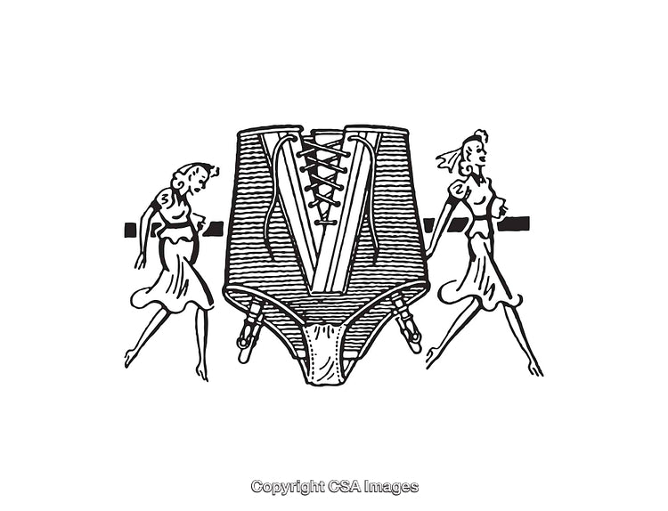Vintage Line Art of Women and a Laced Corset Illustration