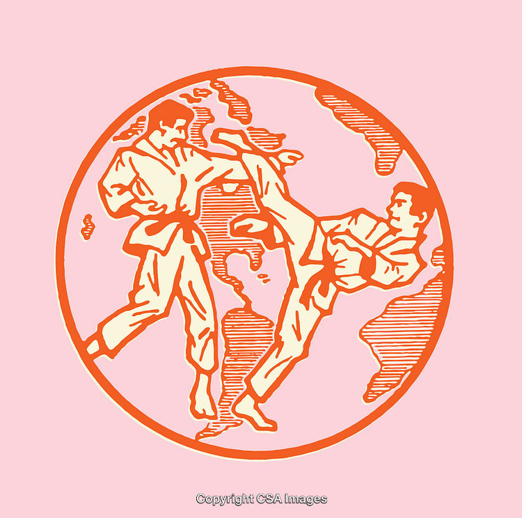 Illustration of Martial Arts Practitioners in Action With Global Theme