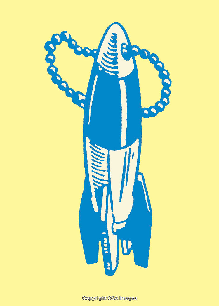 Colorful Line Art Illustration of a Rocket With Chain Detail
