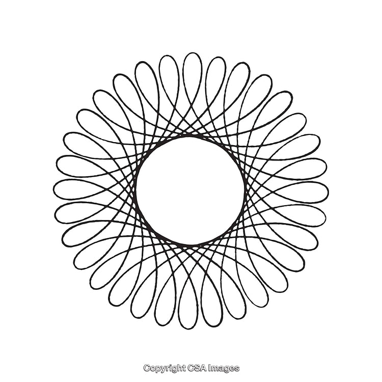 Geometric Black and White Spirograph Shape on White Background