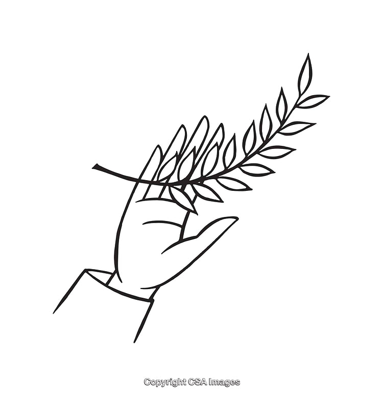 Minimalist Line Art Illustration of Hand Holding an Olive Branch