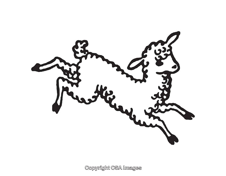 Black and White Line Art Illustration of a Leaping Lamb