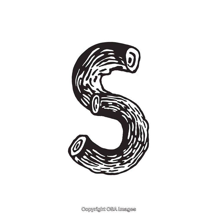 Artistic Monochrome Illustration of the Letter S with Wood Grain Texture