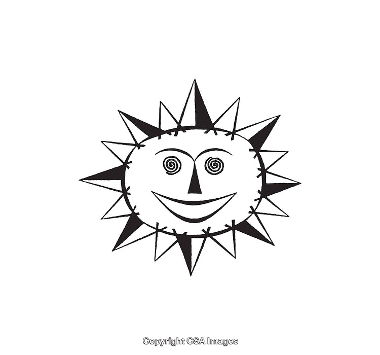 Hand-Drawn Black and White Sun with Tribal Elements