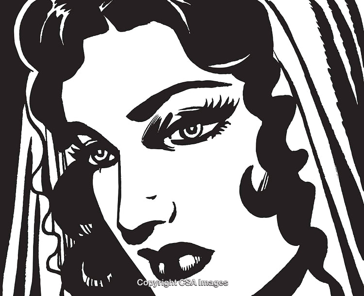 Retro Style Female Portrait in Black and White Art Illustration