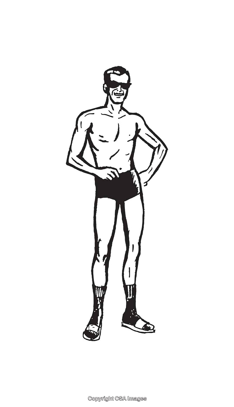 Black and White Illustration of a Confident Man Wearing Sandals with Socks