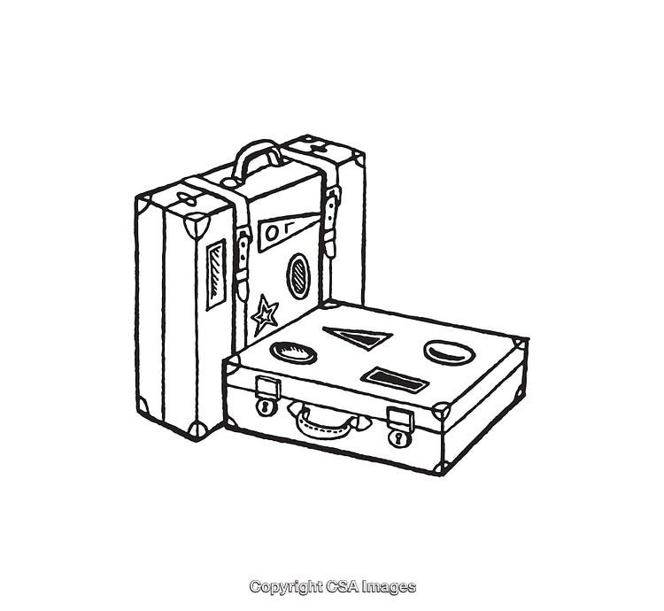 Black and White Line Art Illustration of Two Vintage Suitcases