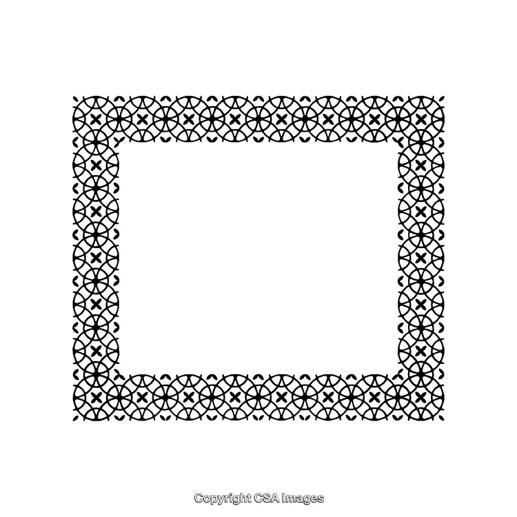 Ornate Black and White Geometric Border Design on White Background