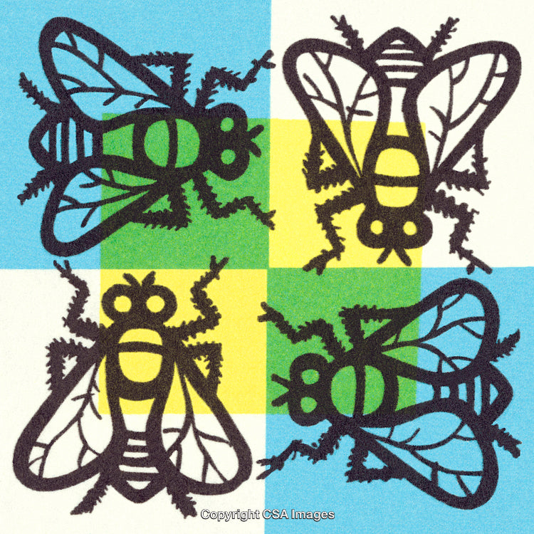 Pattern of Stylized Fly Shapes in Bright Contrasting Colors