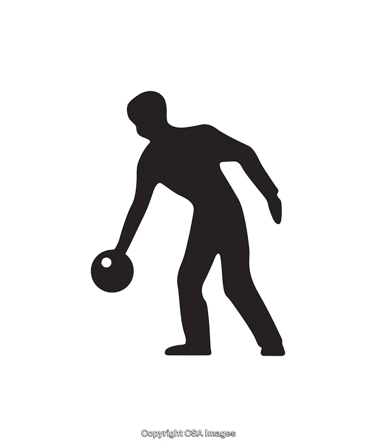 Black and White Silhouette Icon of a Person Bowling