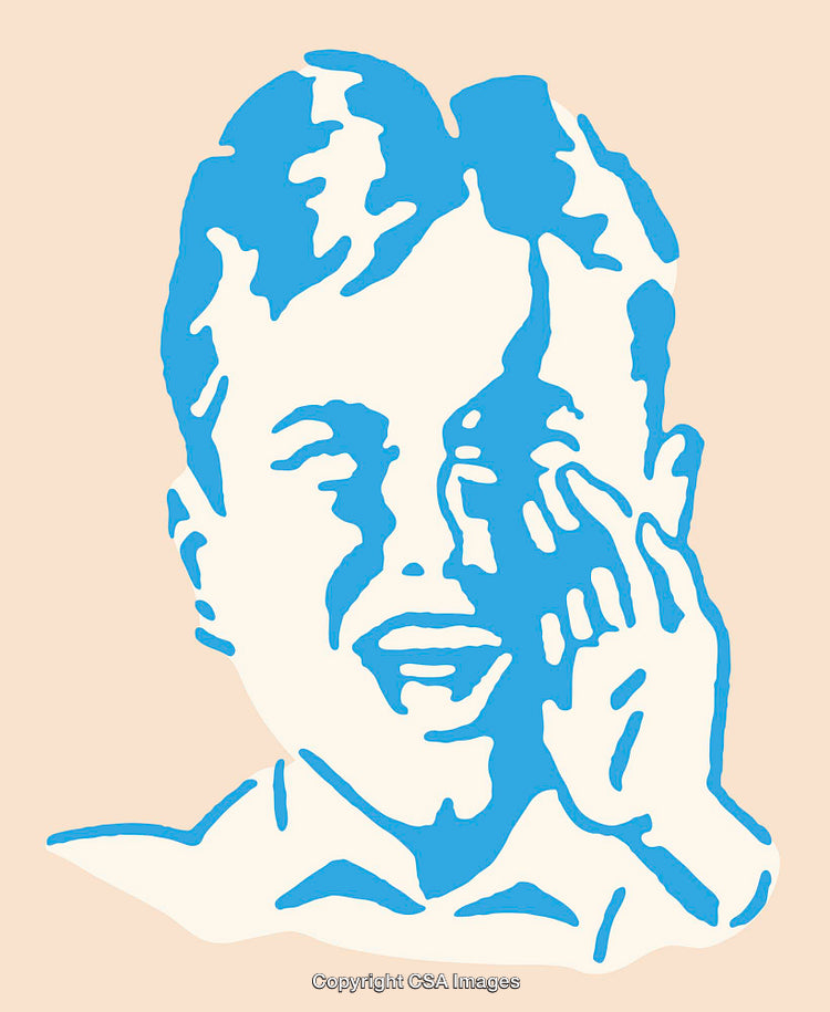 Expressive Line Art Illustration of a Shouting Child in Blue and Beige