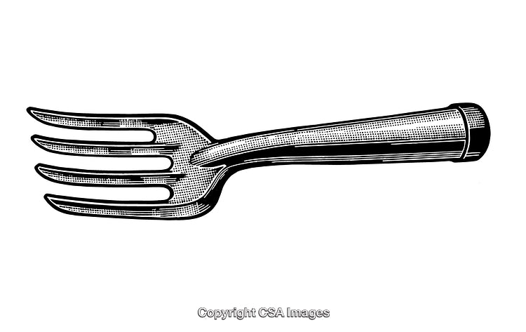 Vintage Engraved Fork in Black and White Illustration