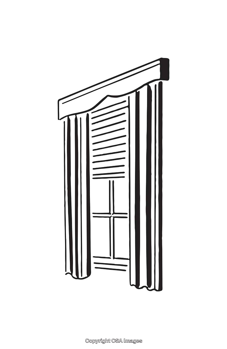 Elegant Black And White Illustration of a Window With Curtains