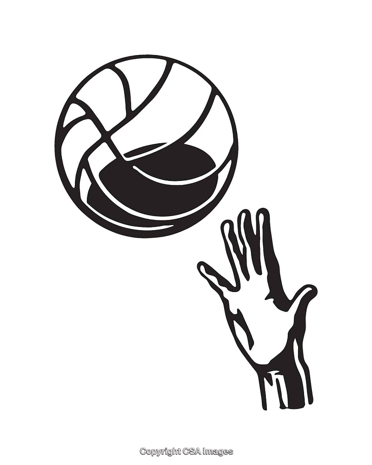 Black and White Line Art of Hand Reaching for Basketball