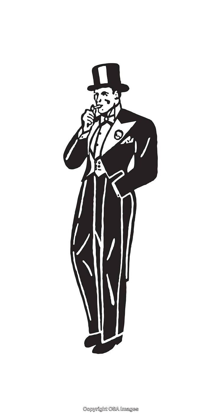 Vintage Gentleman Line Art Illustration in Formal Attire and Top Hat