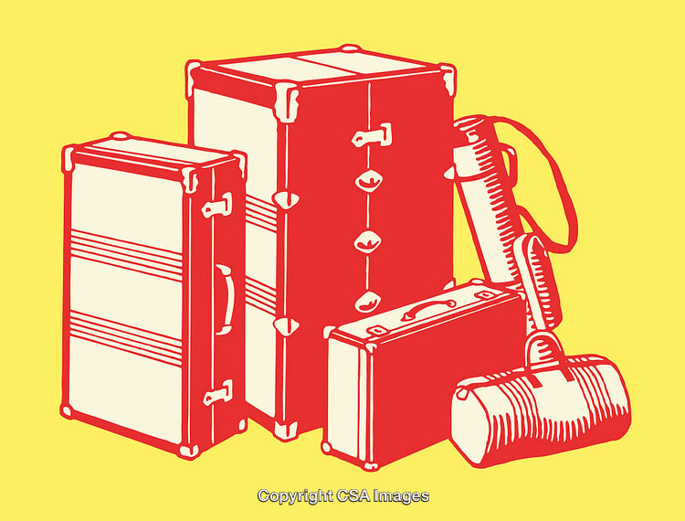 Illustration of Luggage and Bags Featuring Colorful Line Art Design