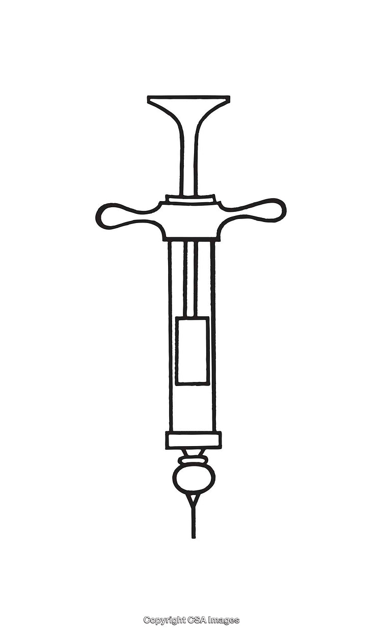 Vintage Medical Syringe Line Art Illustration Isolated on White Background
