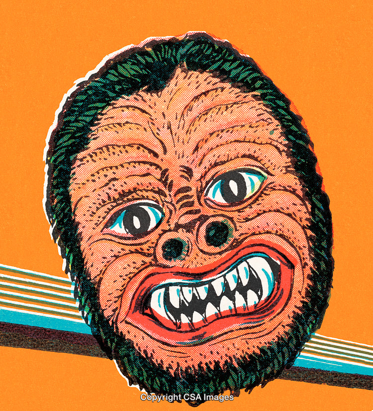 Colorful Abstract Illustration of a Distorted Face on an Orange Background