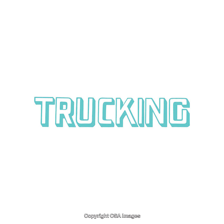 Stylized Light Blue Text Depicting the Word Trucking on a White Background