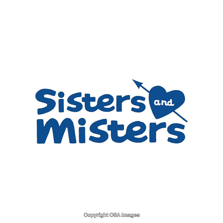 Blue Text Design Featuring Heart and Arrow Symbol on White Background