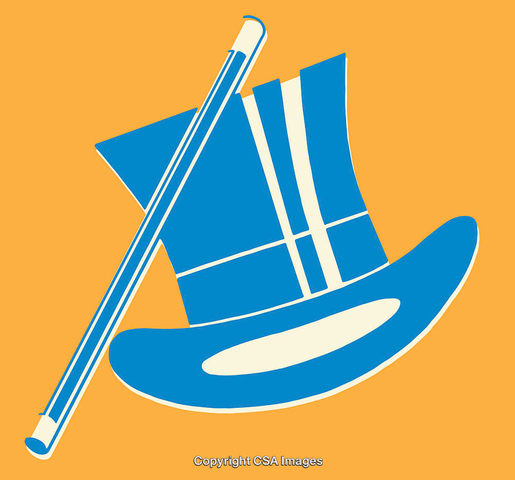 Blue Top Hat and Cane Illustration on Orange Background