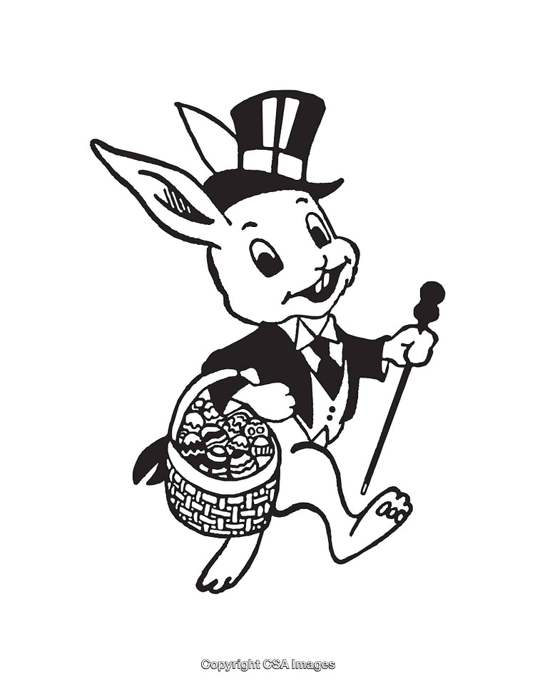 Stylish Easter Bunny Holding a Basket in Black and White Art