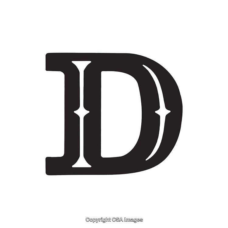 Decorative Bold Letter D with Stylish Accents in Black Typography