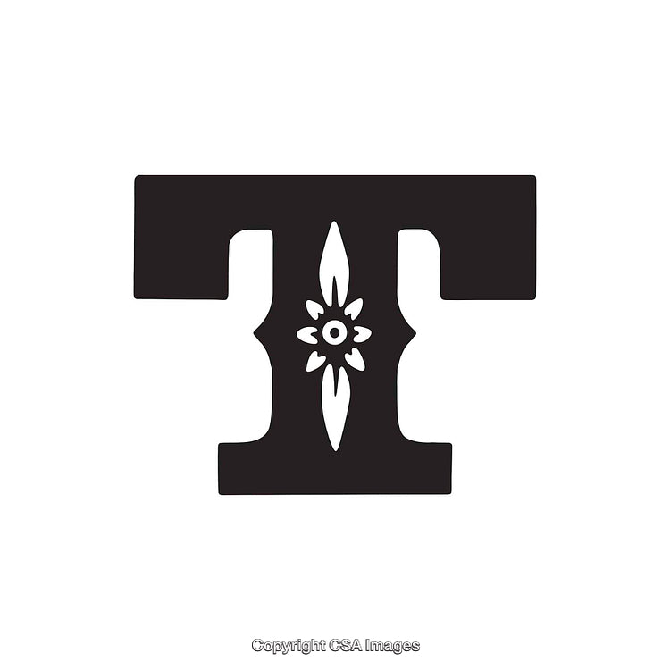 Decorative Letter T With Ornamental Floral Design on White Background
