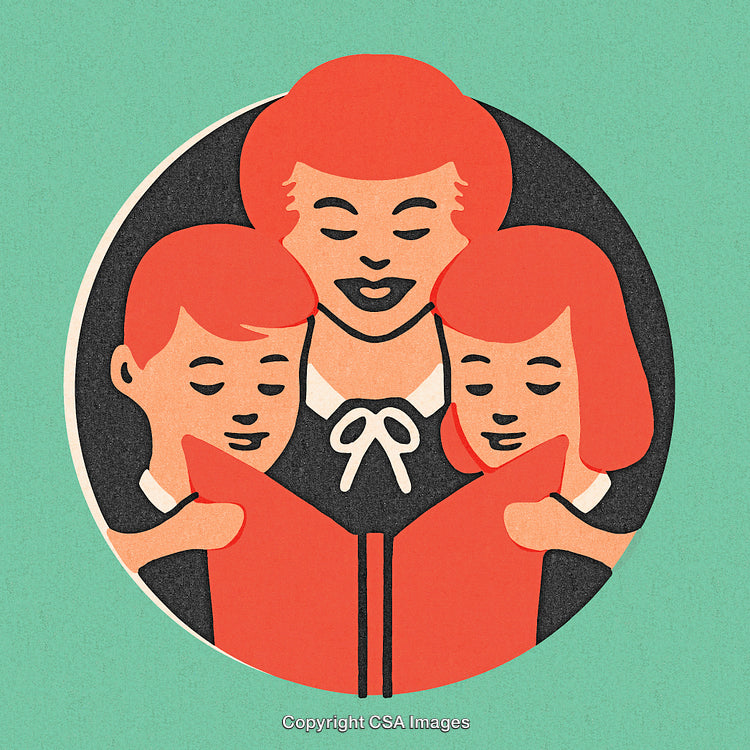 Vintage Illustration of a Family Reading Together in a Retro Style
