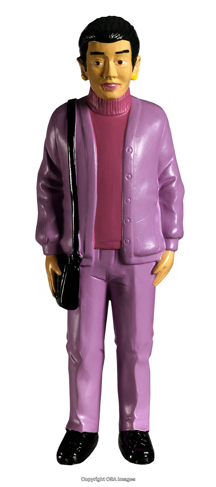 Plastic Figurine with Purple Outfit and Black Shoulder Bag