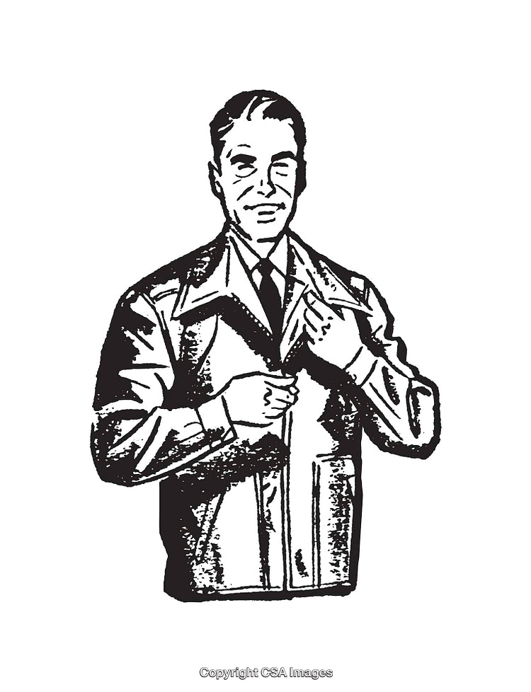 Vintage Line Illustration of a Smiling Man in a Suit and Jacket