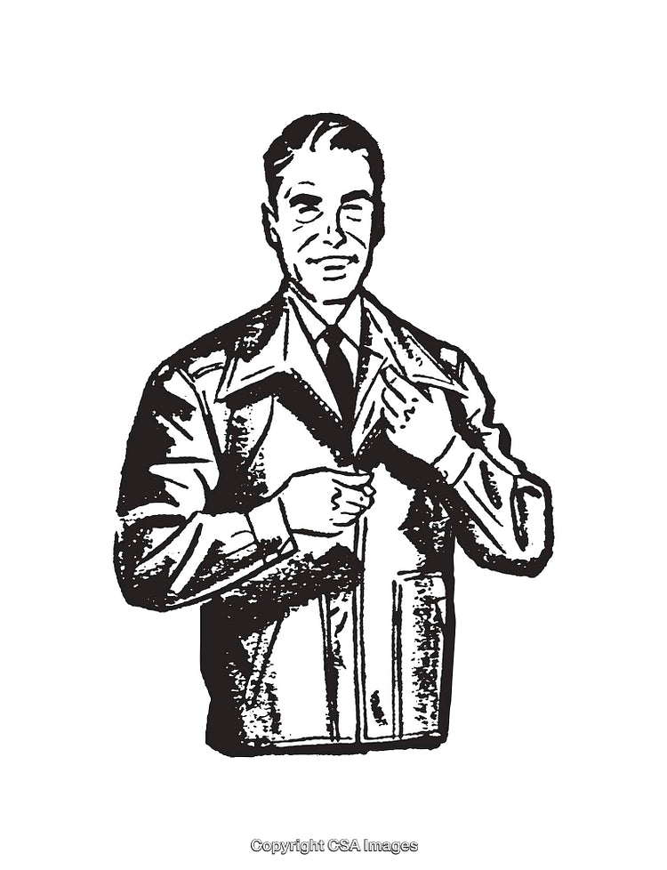 Vintage Line Illustration of a Smiling Man in a Suit and Jacket