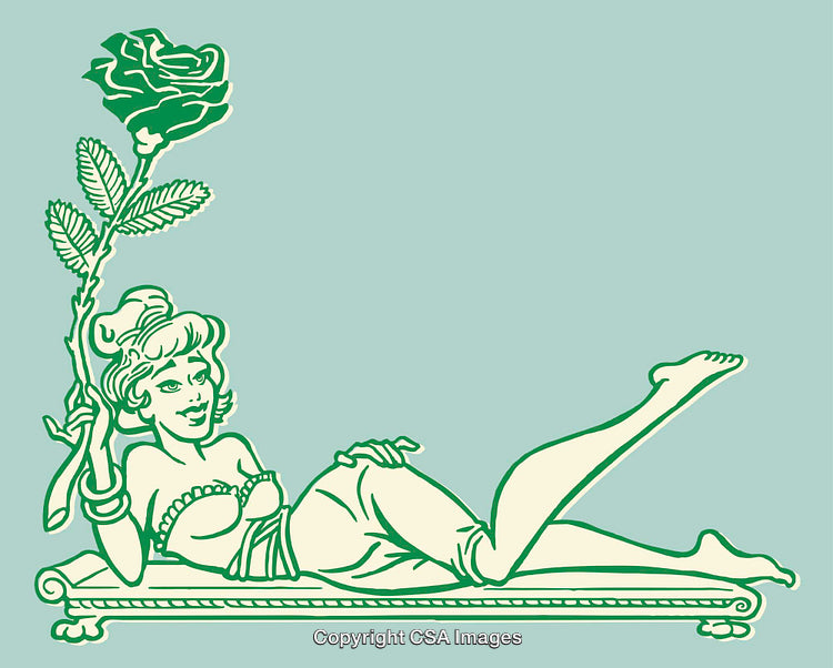 Elegant Woman Holding Rose in Classic Art Illustration Style