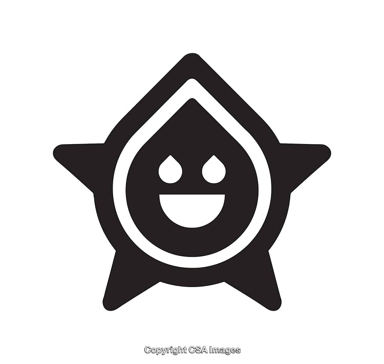 Black and White Icon with Smile in Star and Droplet Design