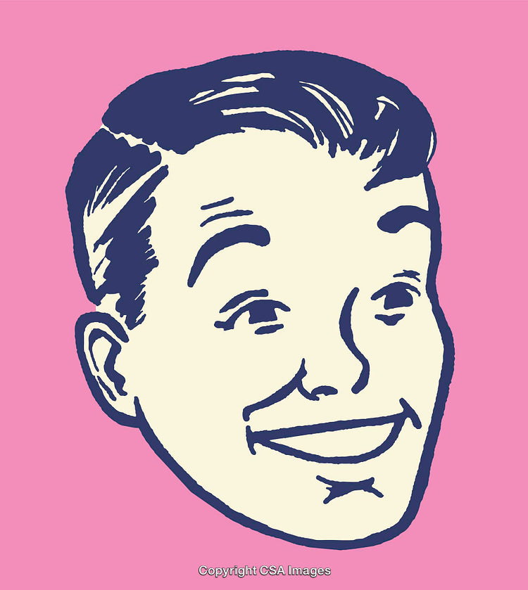 Retro Style Illustration of a Smiling Face on a Pink Background