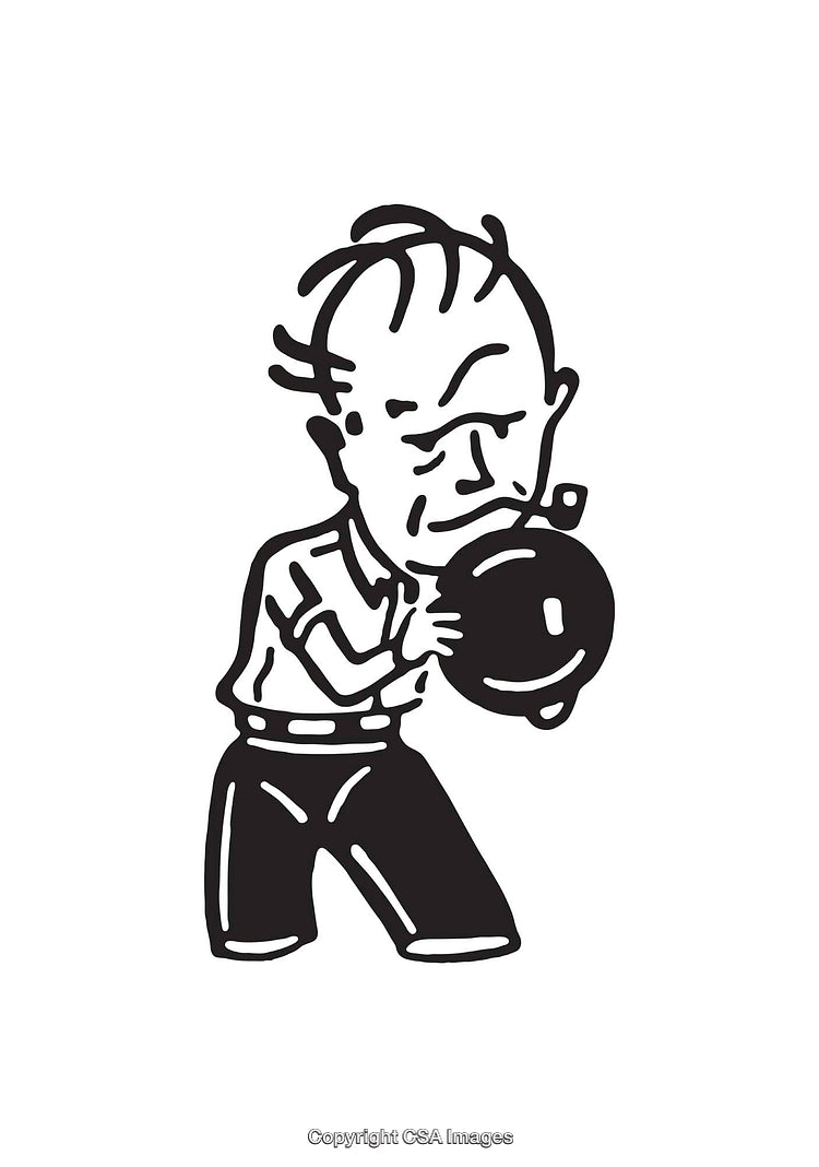 Black and White Illustration of a Cartoon Character Holding Object