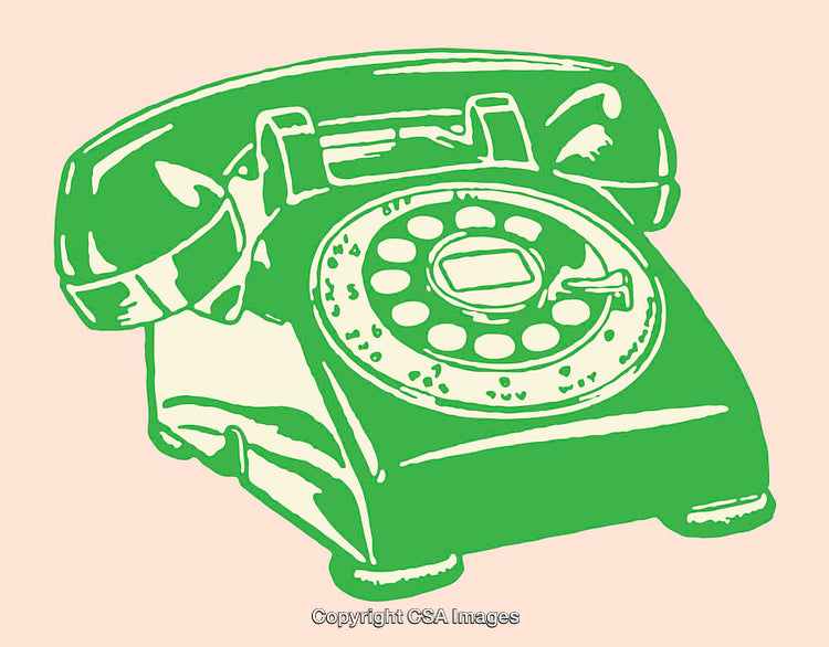 Green Retro Rotary Telephone Line Art on a Peach Background