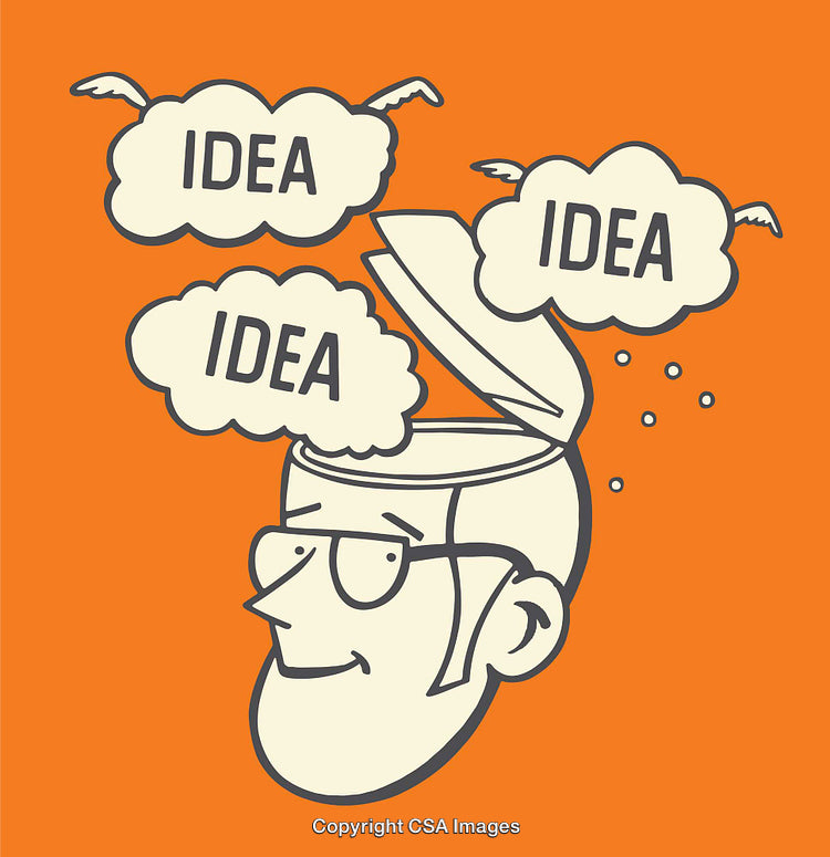 Illustration of Flying Ideas Emerging from an Open Head in a Creative Design