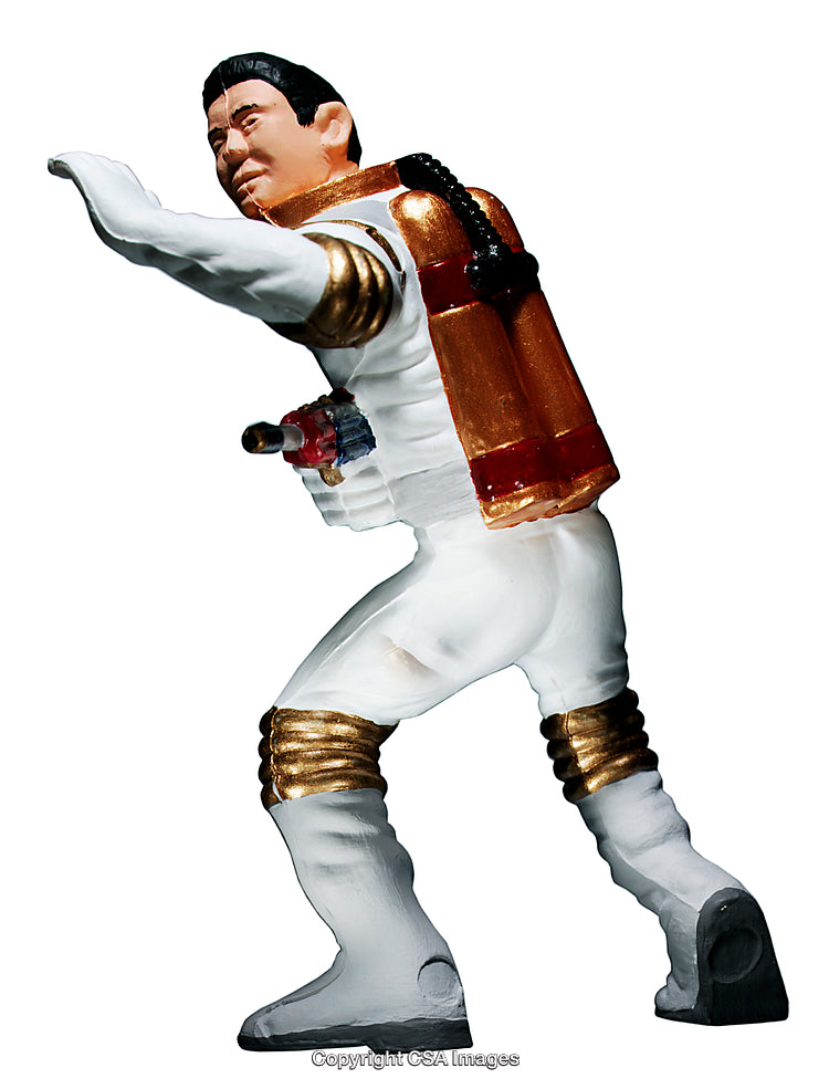 Vintage Space Astronaut Toy Figure in White Suit and Gold Details