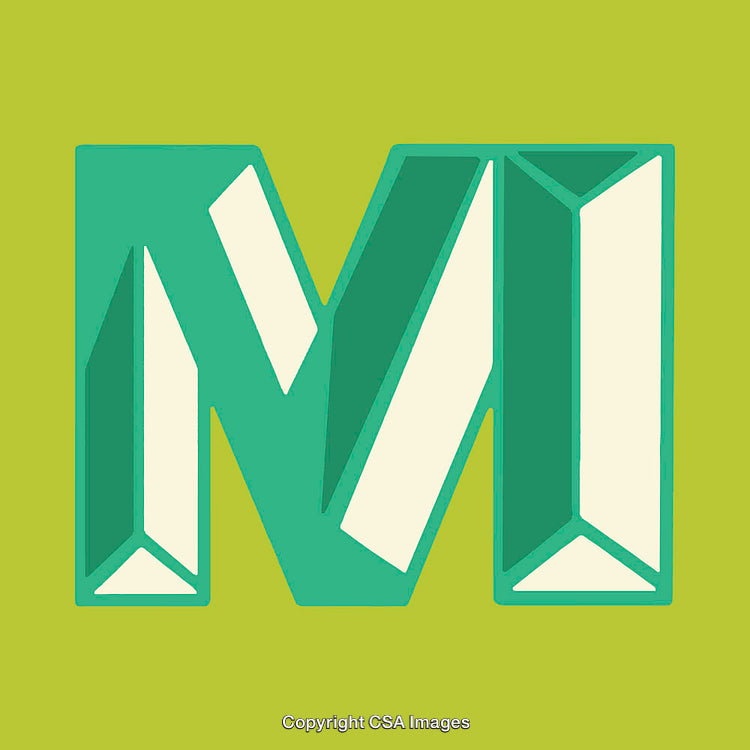 Geometric Green Letter M Illustration on a Bold Background
